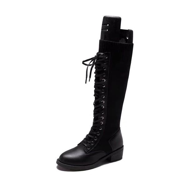 

boots 2021 chinese brand high barrel warm women's boots, quality fashionable lace up shoes, Black