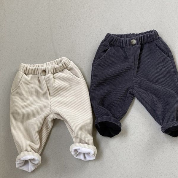 Pantaloni di velluto a coste per bambini Inverno New Baby Plus Velluto di pantaloni larghi casual selvaggi Ragazzi pantaloni dritti Pantaloni caldi del ragazzo 210413