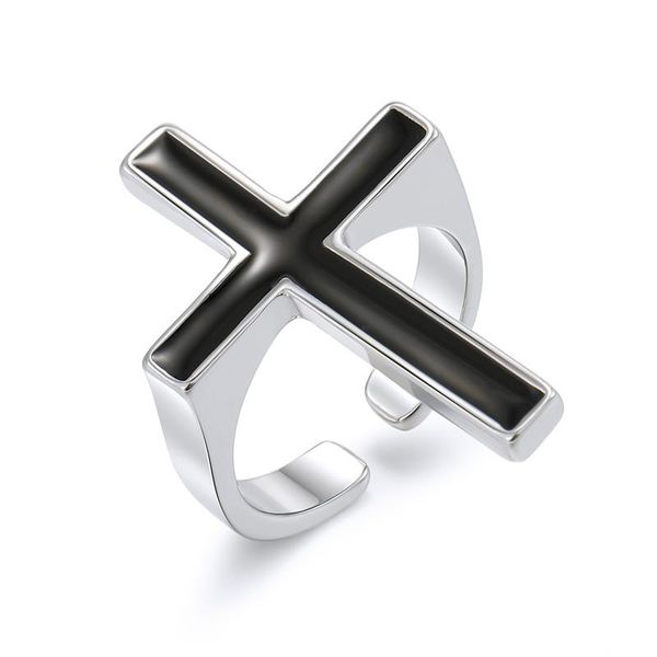 

cluster rings 1pc punk vintage black cross ring for men women trendy hiphop gothic silver color big open male party jewelry gift r58-4, Golden;silver