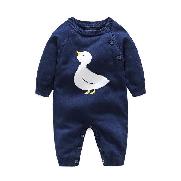 

baby rompers winter climbing clothes duck pattern born boys girls warm jumpsuits knitted sweater children outwear, Blue