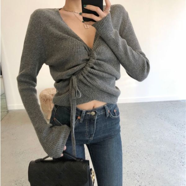 

lace-up cardigan female sweater women knitting overszie long sleeve girls loose sweaters knitted outerwear 210417, White;black