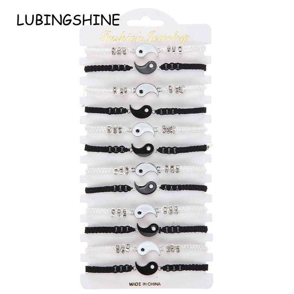 12pcs / lote yin e yang tai chi metal pingente preto / branco cordão de couro tecido homens mulheres casal bracelete presente de presente conjunto de presente