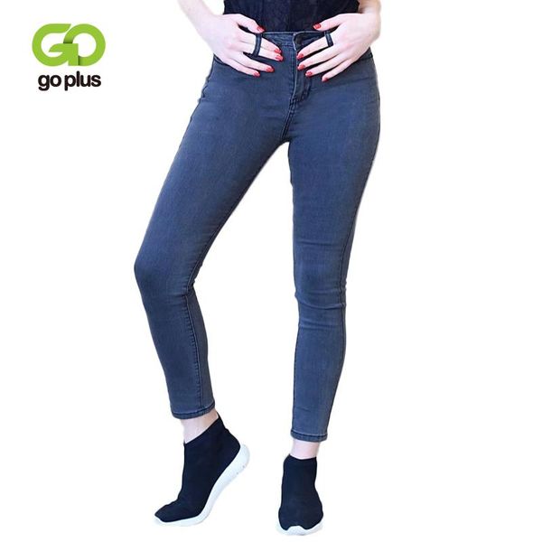 

women's jeans goplus woman skinny pencil denim pants plus size high waist elastic femme 2021 nouveau broeken dames taille haute, Blue
