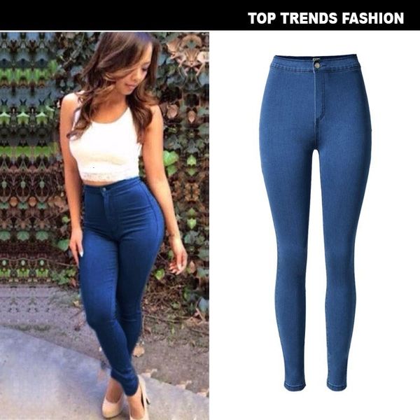 

popular pencil leggings high waist slim fit elastic candy color large size, Blue