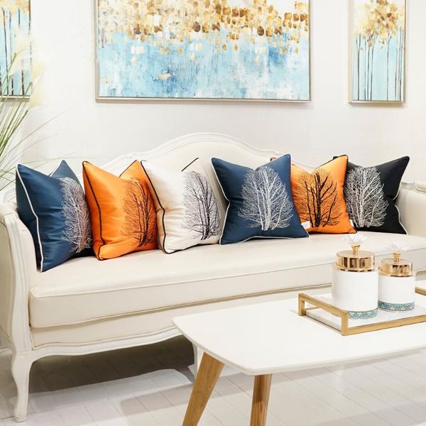 

cushion/decorative pillow embroidery cushion covers trees pattern home decorative cases blue orange black throw pillows 45 x 50 50cm