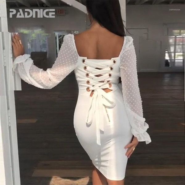 

casual dresses 2021 women's backless dress bandage hollow party long sleeve lace slim elegant knee-length, Black;gray