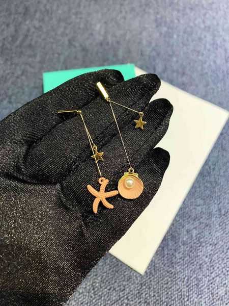 

jia stud earrings t caibao pearl starfish shell with s925 silver, Golden;silver