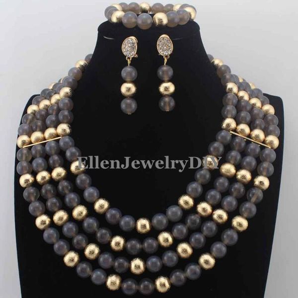 

earrings & necklace amazing nigerian necklaces wedding gray beads set balls african jewelry w13718, Silver
