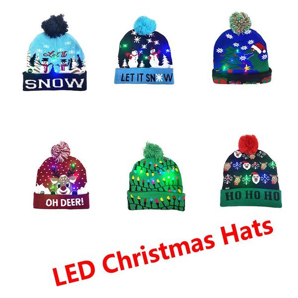 

christmas decorations 2021 year led hat sweater knitted beanie light up gift for kids xmas