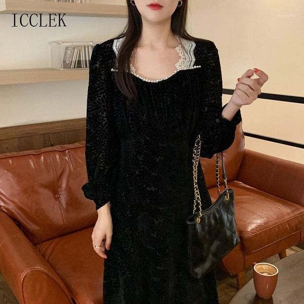 

one-piece french vintage office lady dress 2021 spring and autumn women's clothing elegant casual woman beaded flocked dresses, Black;gray