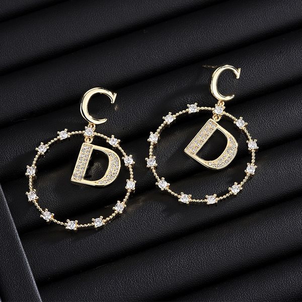

design jewelry letter diamond round fashion alternative geometric gold temperament earrings, Golden