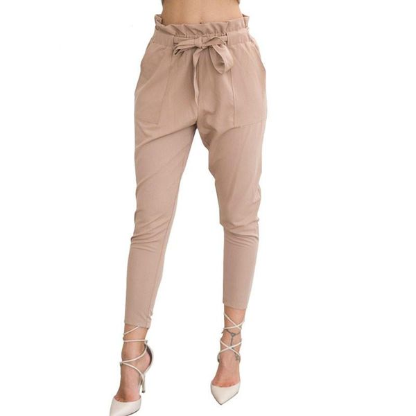 

women's pants & capris high elastic waist harem women spring summer fashion nine point female office lady black trousers belt, Black;white