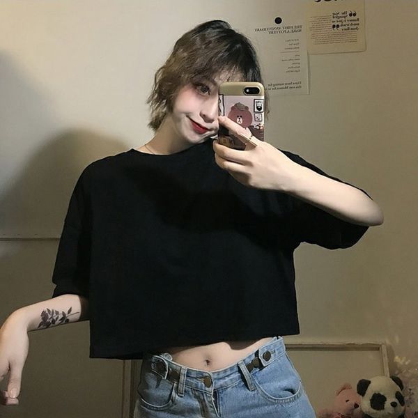 

2021 short t-shirt women's short sleeve loose round neck women's wear, White