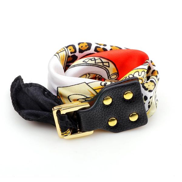 

charm bracelets clorful bowknot silk leopard flower scarf leather buckle bag handle for women beautiful&attractive, Golden;silver