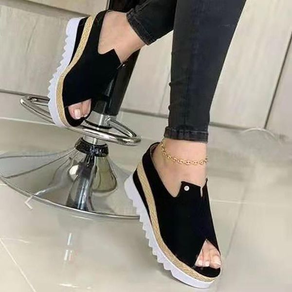 

sandals sunnys fish mouth 2021 summer women slippers platform shoes wedges fashion leisure high heeled, Black