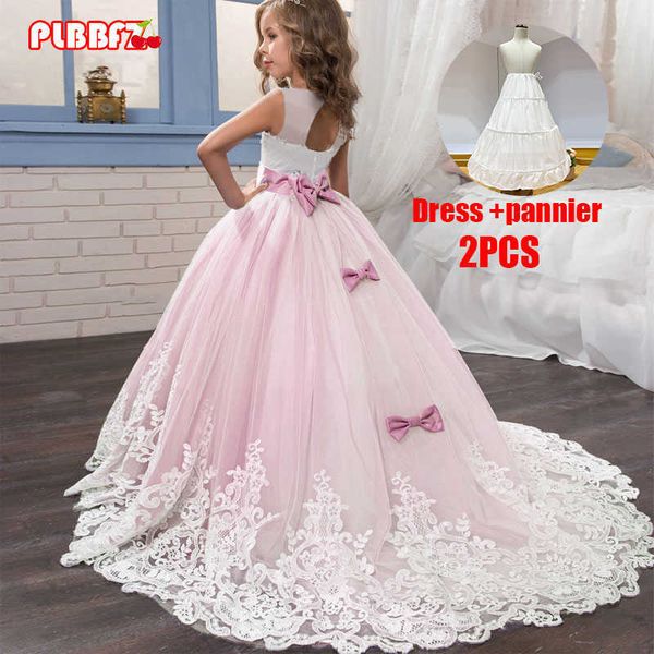 PLBBFZ Weiße erste Brautjungfer DrGirl Kinderkleider für Mädchen Kinder Festzug Party Hochzeit PrincDr3-14 Jahre X0803