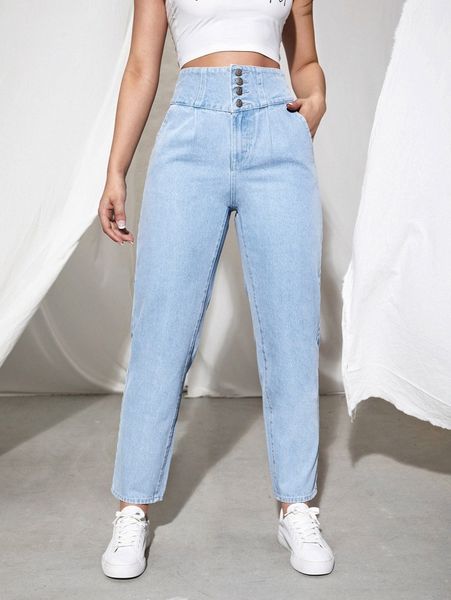 

high waist mom fit jeans b2fw#, Blue