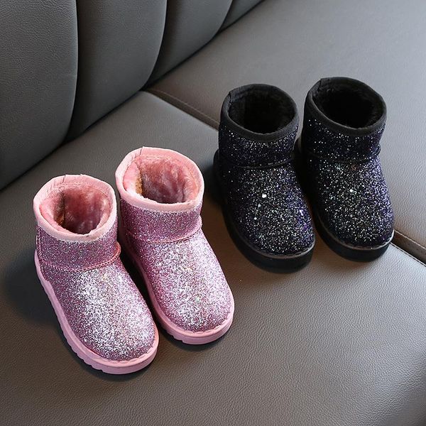 

boots 2021 fashion sequins plush warm children winter ankle for 3 5 6 7 8 9 10 12 year girls kids snow female child shoe, Black;grey