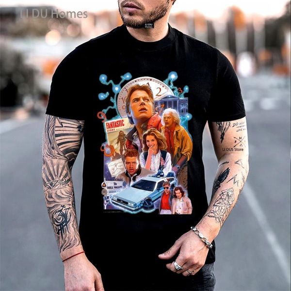 

men's t-shirts men back to the future tshirts marty & his fusion powered car t shirts science fiction movie tee delorean, White;black