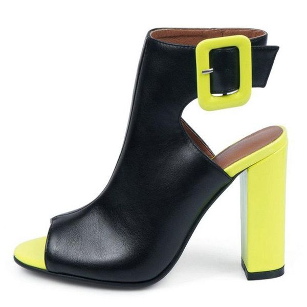 

sianie tianie open toe yellow white black ladies pumps peep buckle strap block high heels 10cm women gladiators sandals