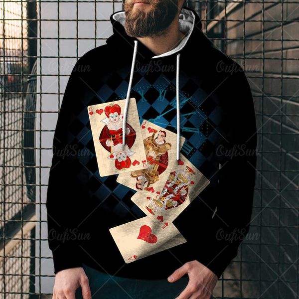 

cool and popular fashion poker in spring and autumn digital printing men's hoodie trend loose and breathable sports sweaterpmw2, Black