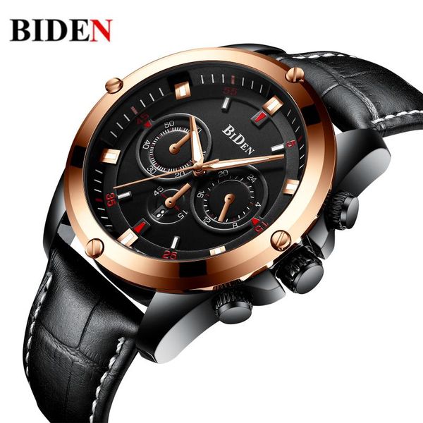 

wristwatches relogio masculino biden fashion mens watches business black genuine leather strap waterproof quartz watch man sports clock, Slivery;brown