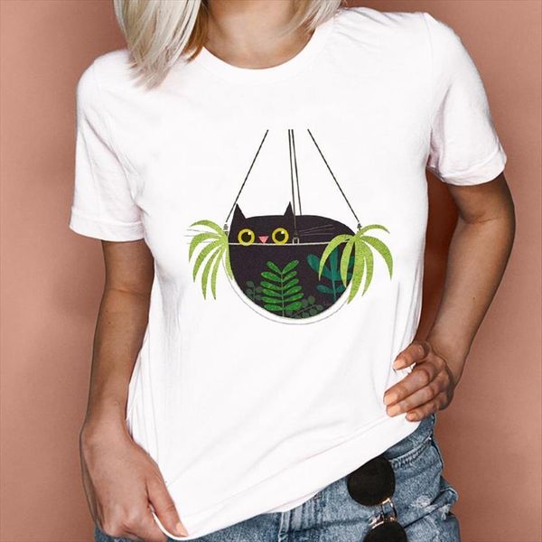 

graphic cartoon plant animal trend womens korean 90s clothing summer spring lady clothes tees print female t shirt, White