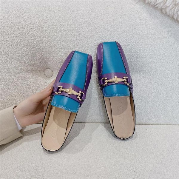 

luxury women mules ladies summer flat slippers woman shoes square toe low heels casual flip flops sandals, Black