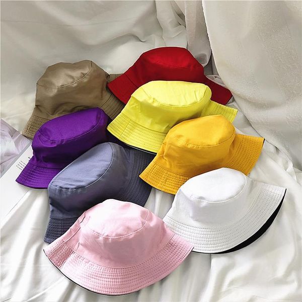 

men women summer two side cotton solid bucket hat bob outdoor sunscreen foldable panama harajuku hip hop fisherman, Blue;gray