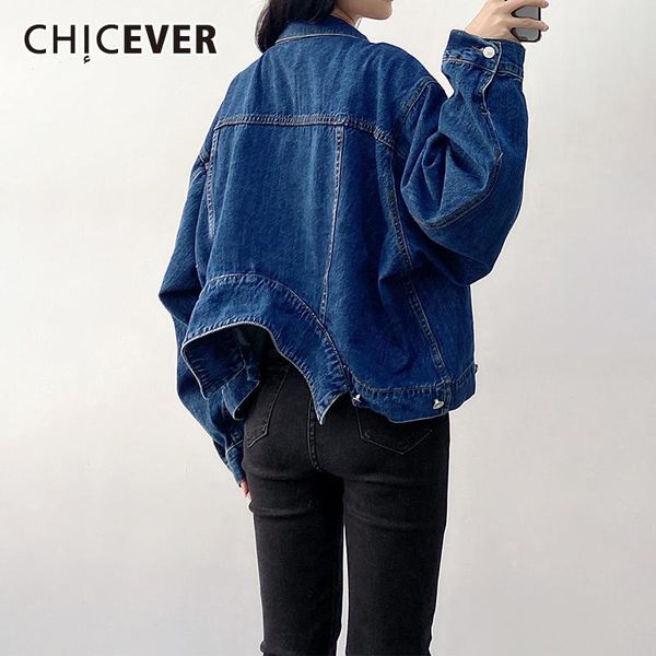 

women's jackets chicever minimalist patchwork solid denim coat for women lapel long sleeve straight loose female spring fashion 2021, Black;brown