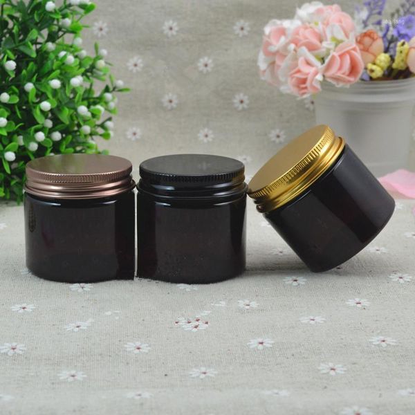 

100pcs brown pet jar,50ml black/bronze/gold alulminum cap,pet cream jar make up empty cosmetic jars storage bottles &