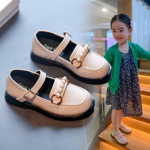 

flat shoes 2021 kids school princess for little girls dress children' fashion beaded elegant leather autumn 3-12 year ol, Black;grey