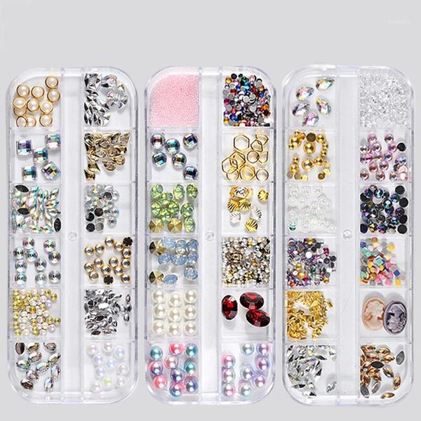 

colors / box charm glitter 3d nail art decorations alloy crystal shiny rhinestones diy design manicure books accessories1, Silver;gold