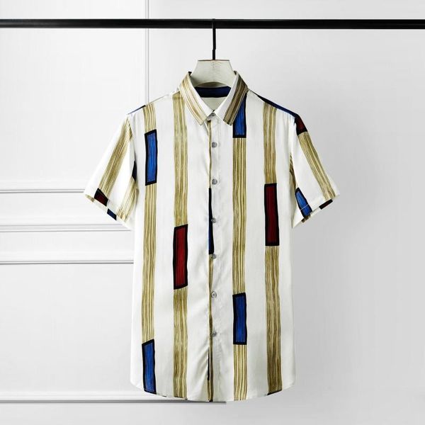 

men's casual shirts mens luxury stripe digita printed short sleeve dress bamboo fiber slim fit man, White;black
