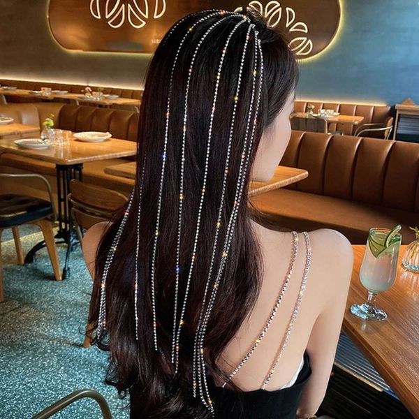 

Fashion personality design long flash diamond tassel hairband court Princess elegant temperament Headband, Silver