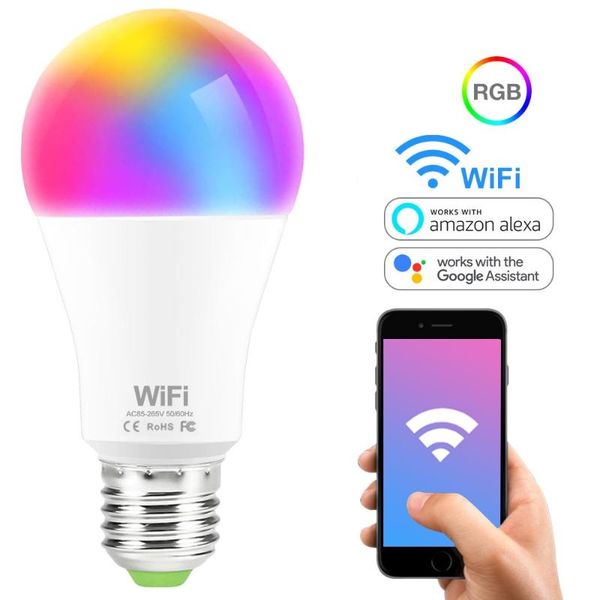 

bulbs dimmable 15w e27 wifi smart light bulb app operate led rgb lamp ac85-265v magic compatible with amazon alexa google home