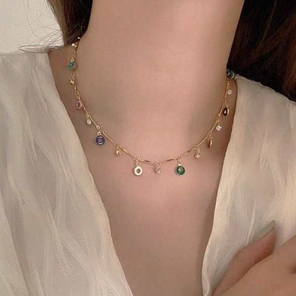 

pendant necklaces vsnow fairy multicolor circle hollow out donuts chokers natural for women girls wonderful real asymmetry metal jewelry, Silver