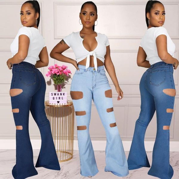 

women's jeans women flare pants vintage denim ladies high waist casual stretch trousers plus size wide leg streetwear, Blue