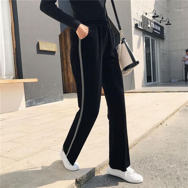 

women's pants & capris 2021 autumn and winter gold velvet wide-leg women thick high waist drop loose micro-straight, Black;white