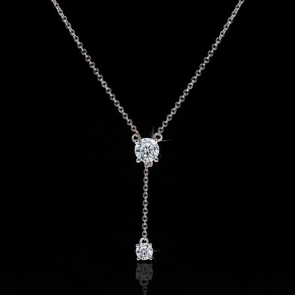 Ciondolo di diamanti da laboratorio lungo romantico Ciondolo in vero argento sterling 925 con ciondoli da sposa per feste da donna per gioielli da sposa