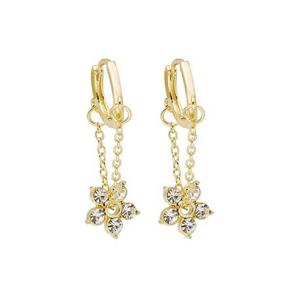 

south korea dongdamen 2021 super flash chain flower pearl earrings, Golden