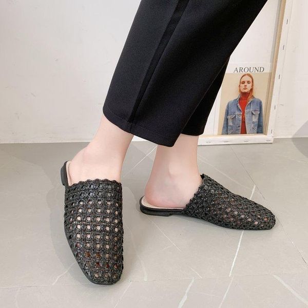

slippers summer low heels ladies mules retro shoes for women woman cross tie hollow slip on half beach slippersa163 female, Black