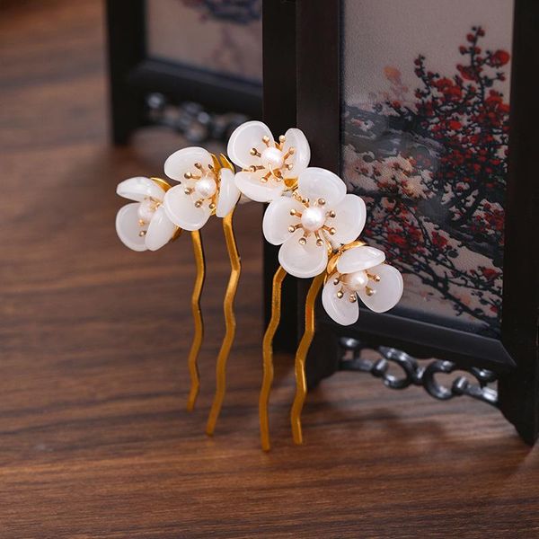 

hair clips & barrettes hanfu costume handmade hairpin fresh flower faux pearl u-shaped headwear ancient style cheongsam ornaments bn, Golden;silver