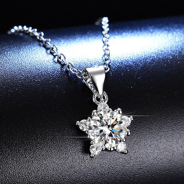 

pendant necklaces luxury female crystal star necklace charm silver color chain for women cute white zircon wedding