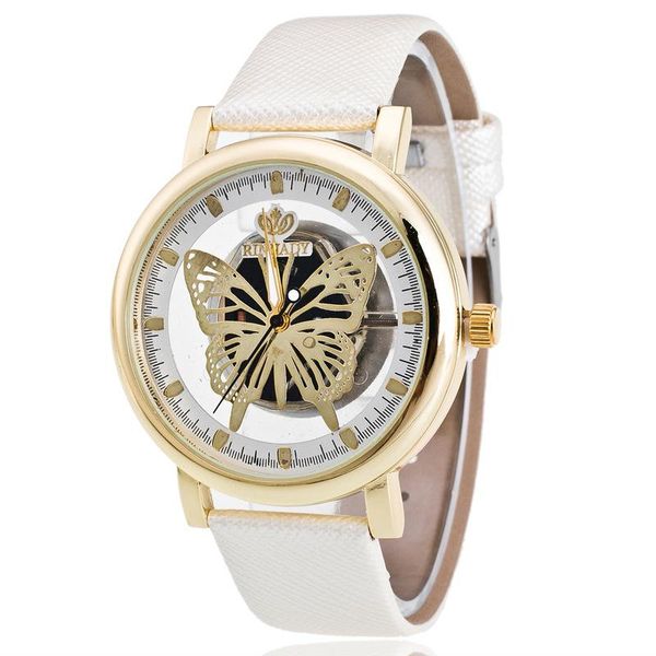 

wristwatches fashion skeleton watch butterfly hollow reloj hombre dress quartz wristwatch leather band women clock, Slivery;brown