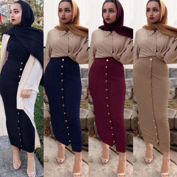 

skirts modal pencil womens buttoned high waist slim elastic skirt spring fashion ankle-length office lady lugentolo, Black