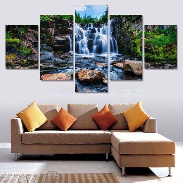

5pcs/set unframed canvas prints painting modern decorative landscape waterfull giclee wall art