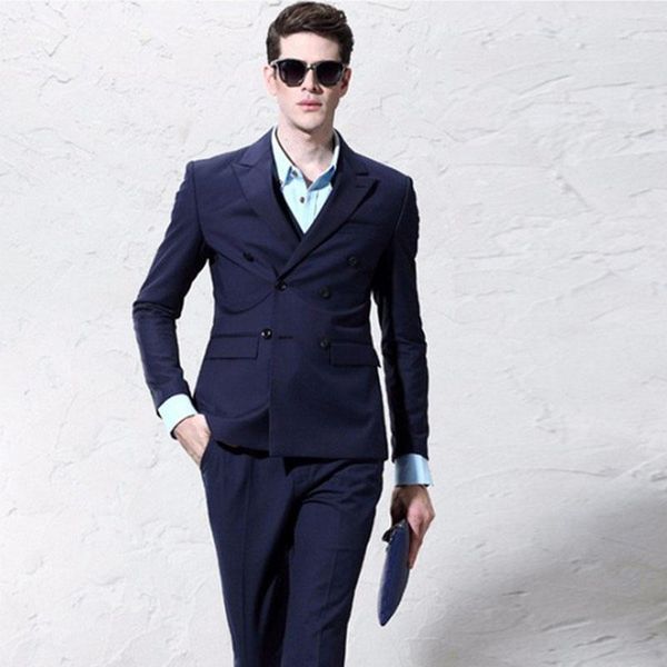 

men's suits & blazers double breasted mens suit terno masculino 2021 dark blue smoking slim fit men wedding blazer tuxedo jacket+pants, White;black