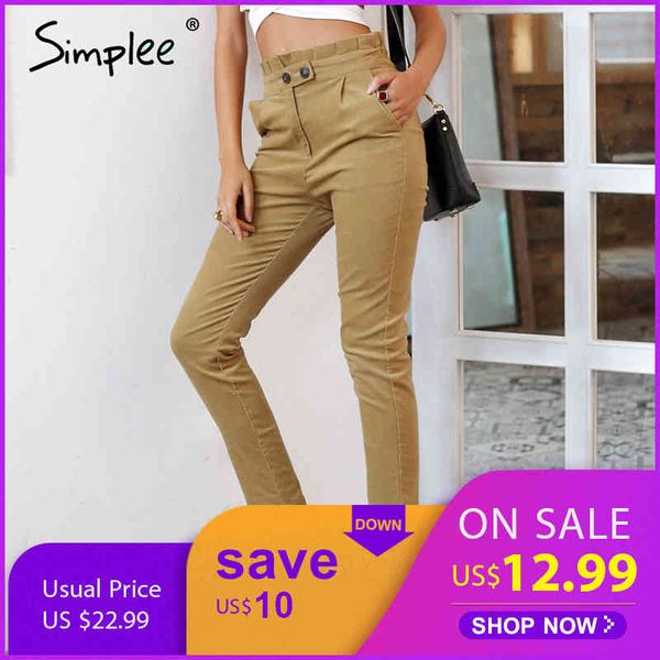

ruffle women corduroy ladies bottoms female trouser casual autumn pencil pants high waist trousers 210414, Black;white