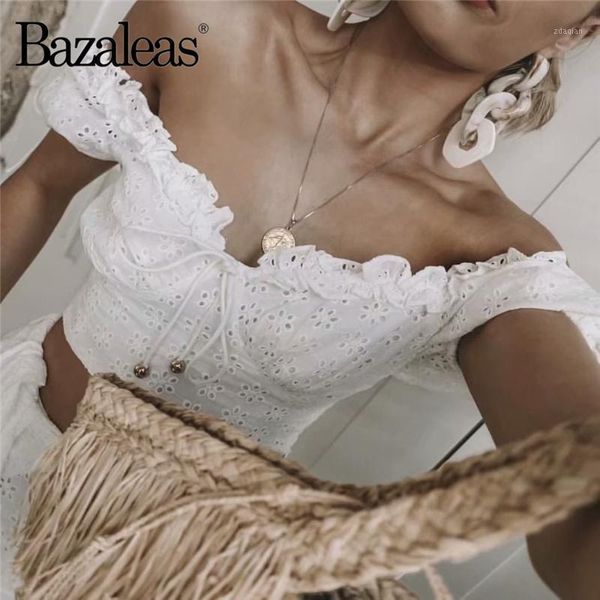 

women's blouses & shirts bazaleas fashion slim blusa feminina france lace hollow out women cropped blouse vintage center bandage blusas, White